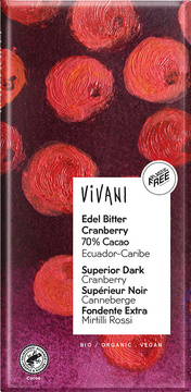 BIO hořká čokoláda s brusinkami VIVANI 100 g