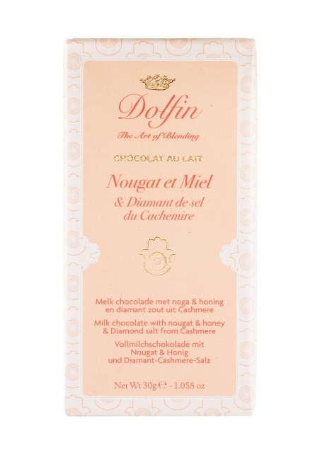 Mléčná čokoláda s nugátem, medem a diamantovou solí  30g Dolfin