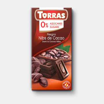 Čokoláda s kakaovými boby 0 % cukru Torras 75 g