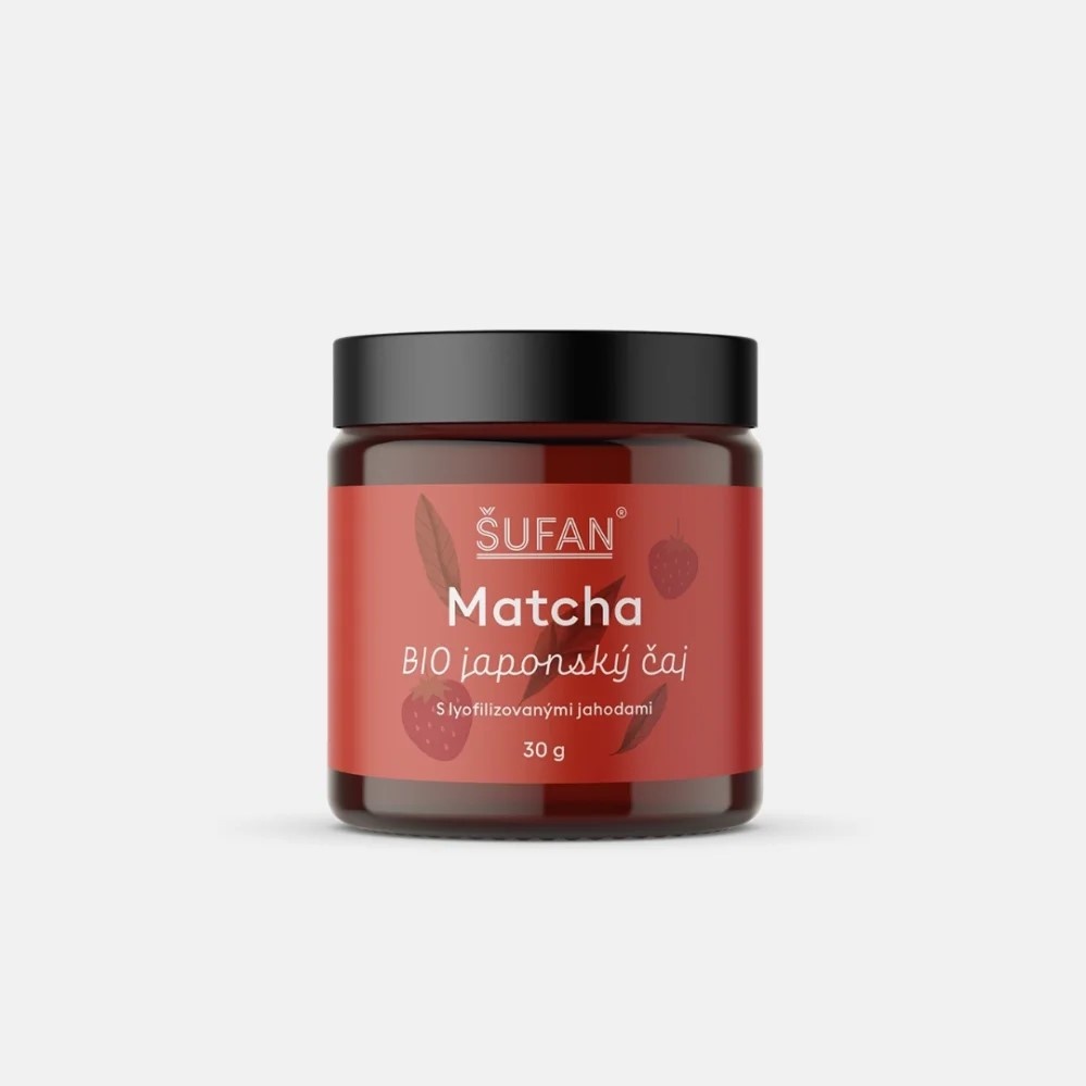Šufan Bio japonský čaj matcha s lyo jahodami 30g 