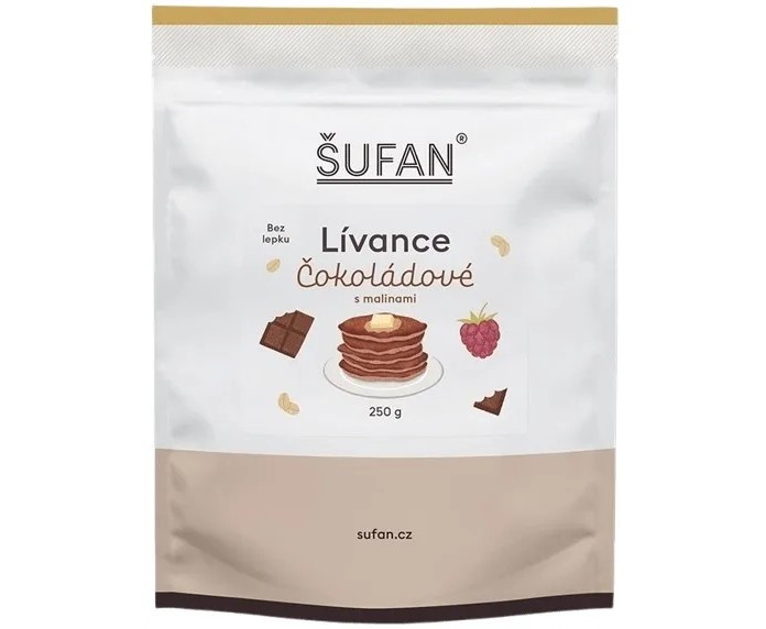 ŠUFAN Lívance čokoládové s malinami 250g bezlepkové