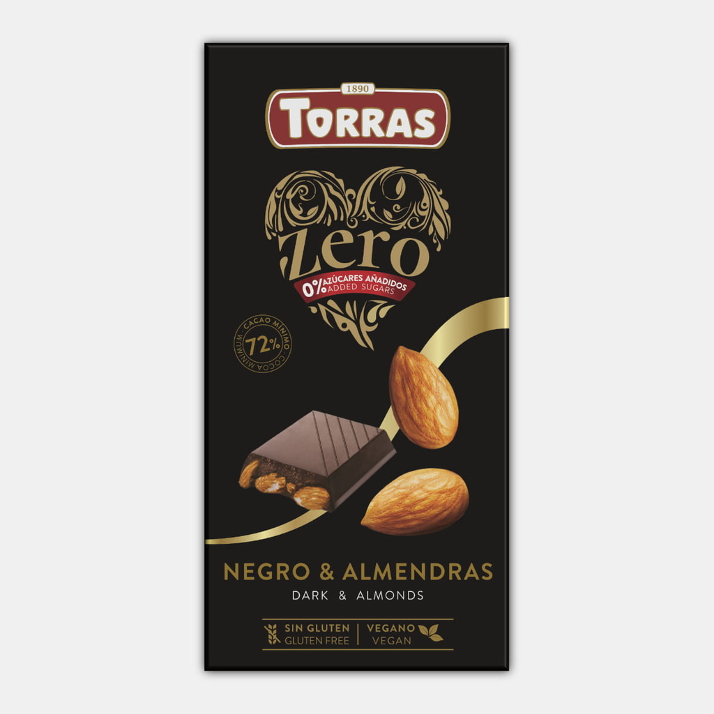 Hořká čokoláda s celými mandlemi 0% cukru Torras 150g 
