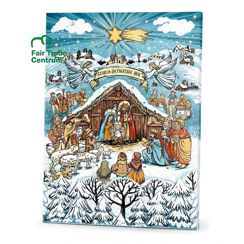 Fair Trade Centrum Adventní kalendář 75g Mléčná čoko, Betlém