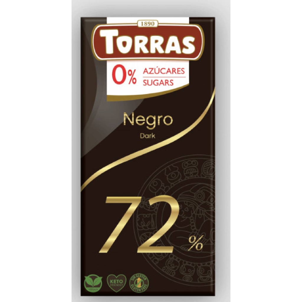 TORRAS Čokoláda tmavá  72% kakaa 0% cukru 75g 