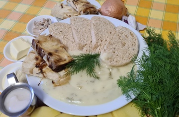 koprová omáčka se špald.knedlíkem a tofu