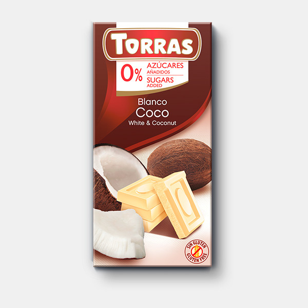 Čokoláda bílá s kokosem 0% cukru Torras 75 g
