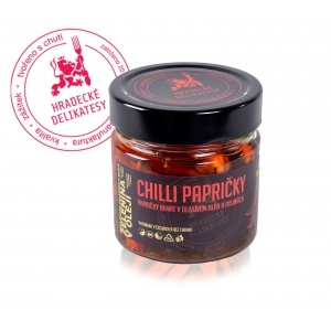 Chilli papričky v olivovém oleji a bylinách 180g Hradecké delikatesy