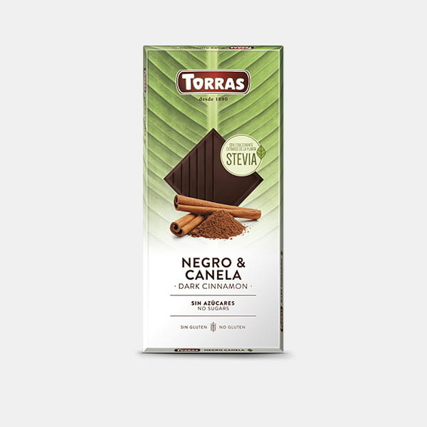 Hořká čokoláda se skořicí slazená stevií Torras 125 g