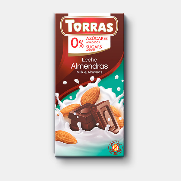 Mléčná čokoláda s mandlí  0% cukru Torras 75 g