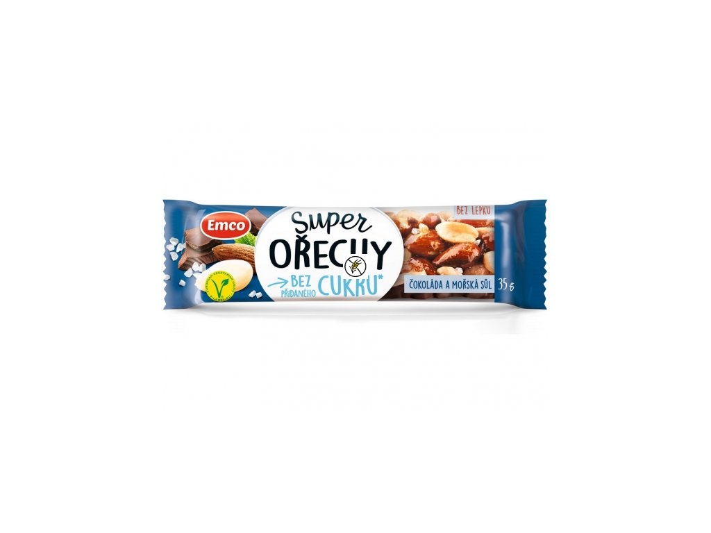 Tyčinka Super ořechy s čokoládou a mořskou solí 35 g EMCO 