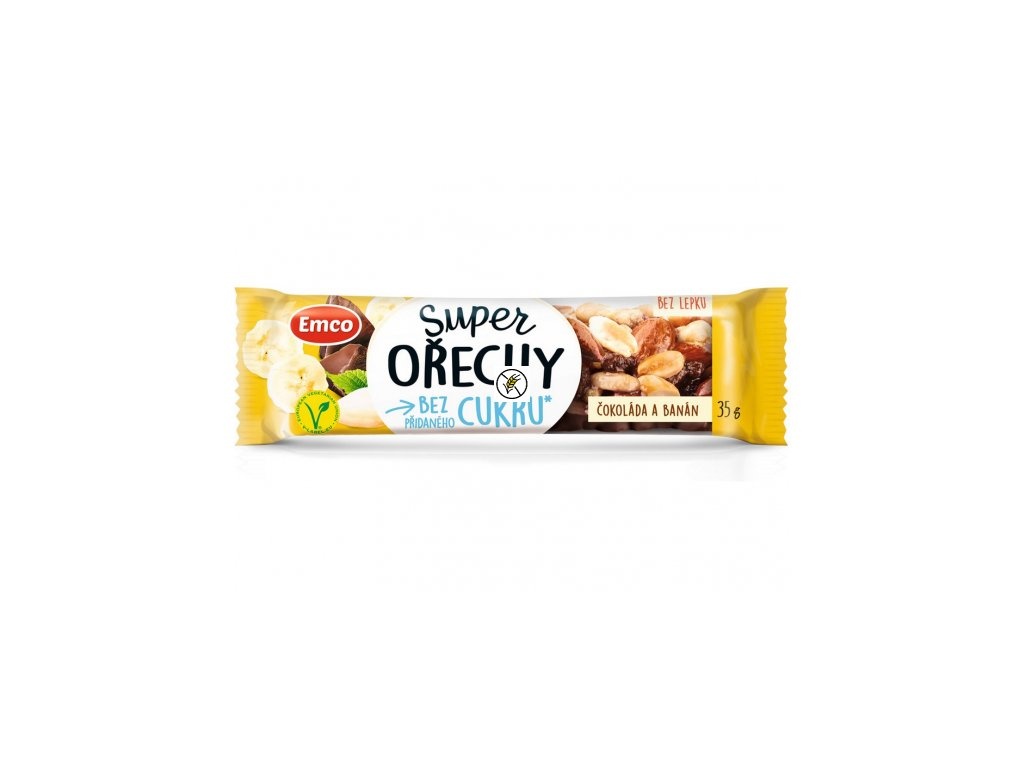 Tyčinka Super ořechy s čokoládou a banánem 35 g EMCO