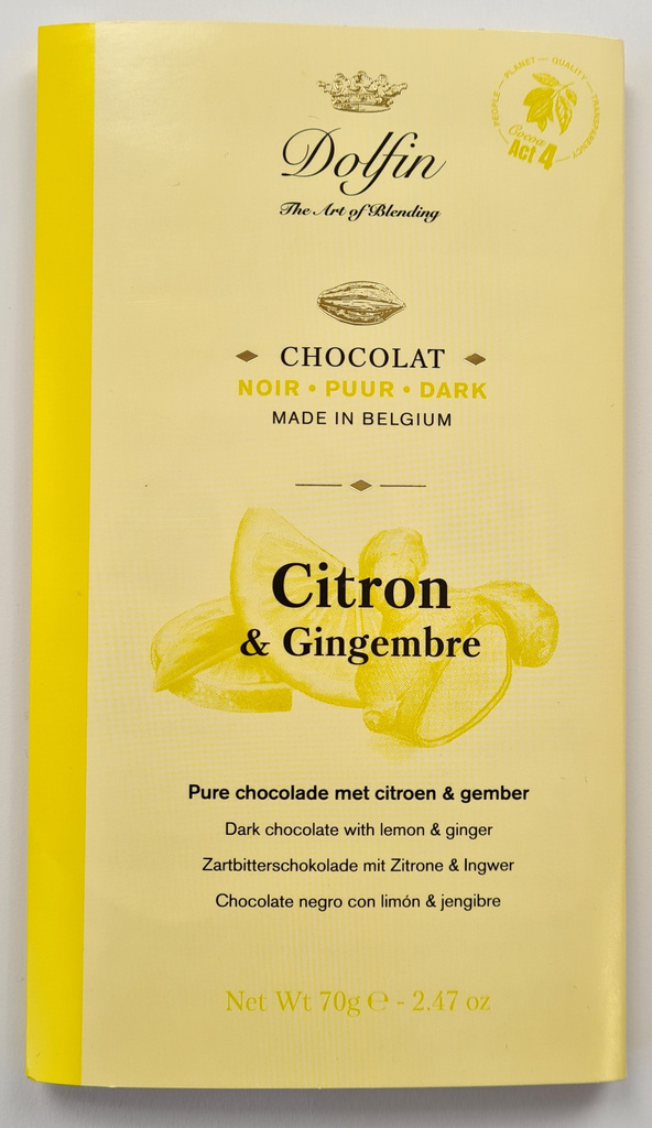 Hořká čokoláda s citrónem a zázvorem 70 g Dolfin 