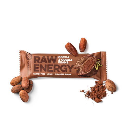 Raw tyčinka kakao-kakaové boby 50g Bombus