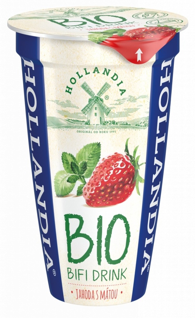 Bio BifiDrink jahoda/máta 230g Hollandia