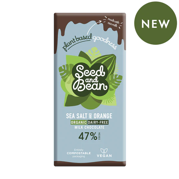 Akce - min.spotřeba do 30.6.2024 Bio vegan rýžová čokoláda se solí a pomerančem 47% 75g Seed and Bean