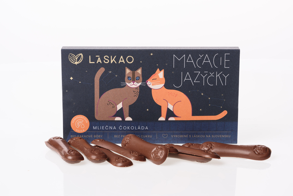 VEGAN kočičí jazýčky z mléčné čokolády a s pomerančem  80 g Laskao 
