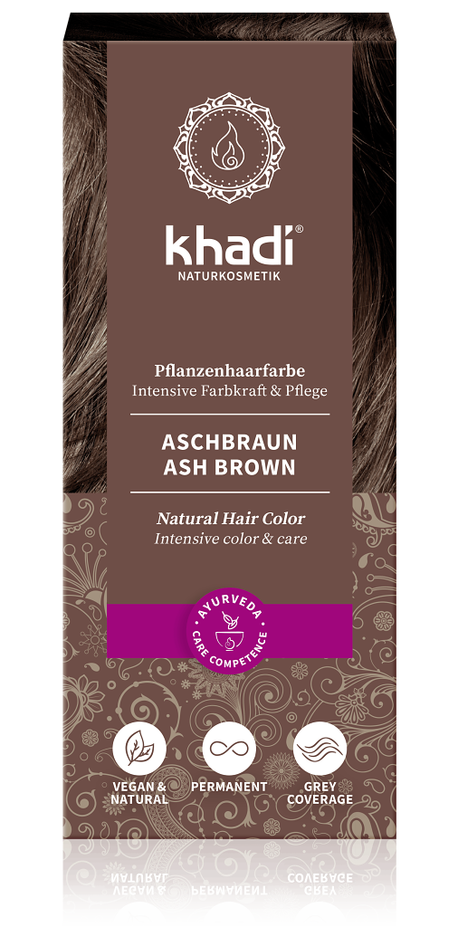 Khadi rostlinná barva na vlasy POPELAVĚ HNĚDÁ 100g