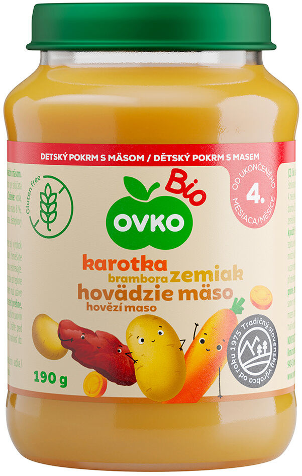 Bio dětská výživa OVKO karotka s bramb.a hovězím masem  190g