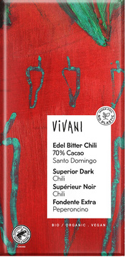 Bio hořká čokoláda 70% s chilli VIVANI 100 g