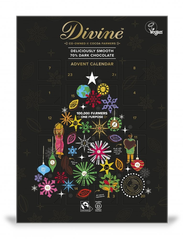 Divine adventní kalendář s čokoládovými srdíčky 85 g