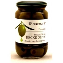 Originální řecké olivy zelené s paprikovou pastou ve skle 190 g