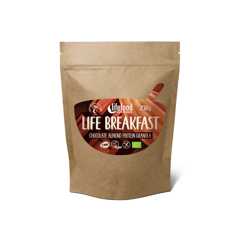 BIO RAW Life Breakfast 230g Čokoládová granola s proteinem a mandlemi Lifefood