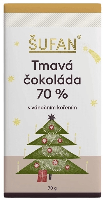 Bio Tmavá čokoláda 70% s vánočním kořením ŠUFAN