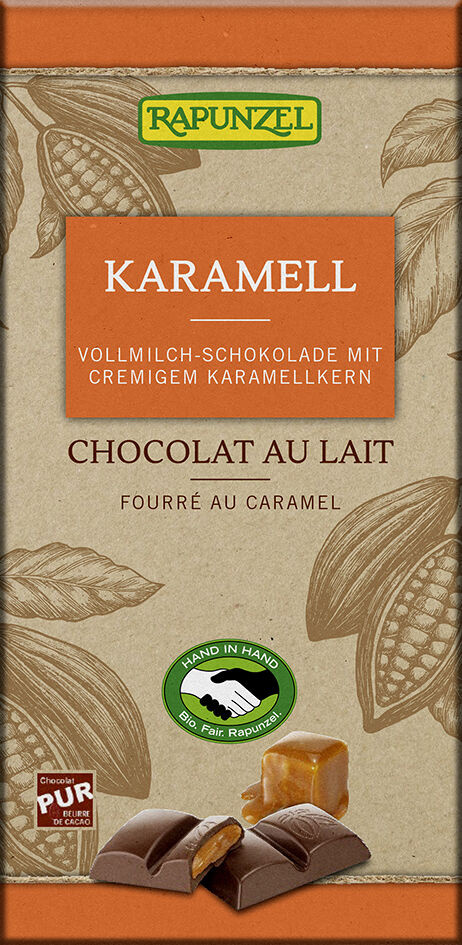 Bio Mléčná čokoláda s náplní Karamel 100g Rapunzel