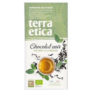 Bio čokoláda hořká s mátou a zeleným čajem 100g terra etica