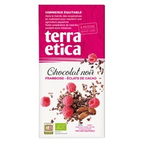 Bio čokoláda s kakaovými boby a malinami 100g terra etica