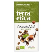 Bio mléčná čokoláda s lískovými oříšky a kávou 100g terra etica