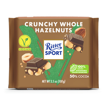 Hořká Čokoláda s celými lískovými ořechy VEGAN 100g Ritter SPORT