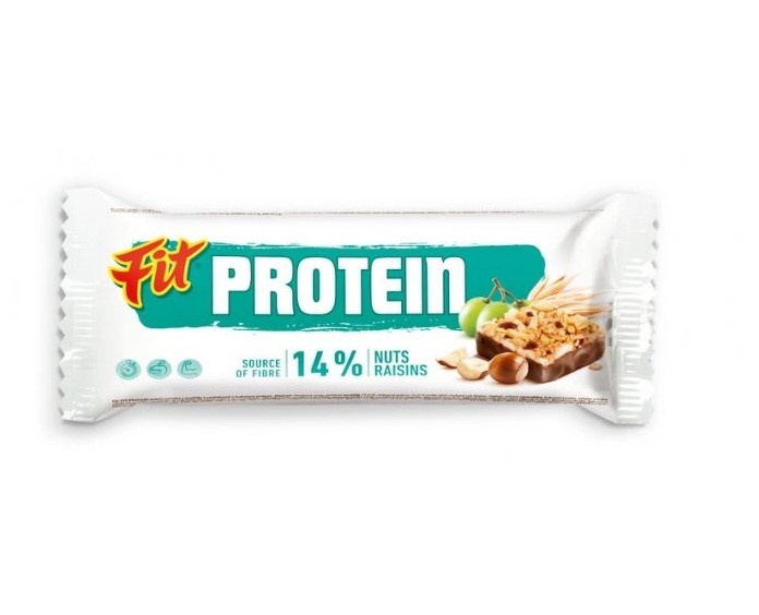 Fit Protein müsli tyčinka s arašídy, lískovými ořechy a rozinky 35g 