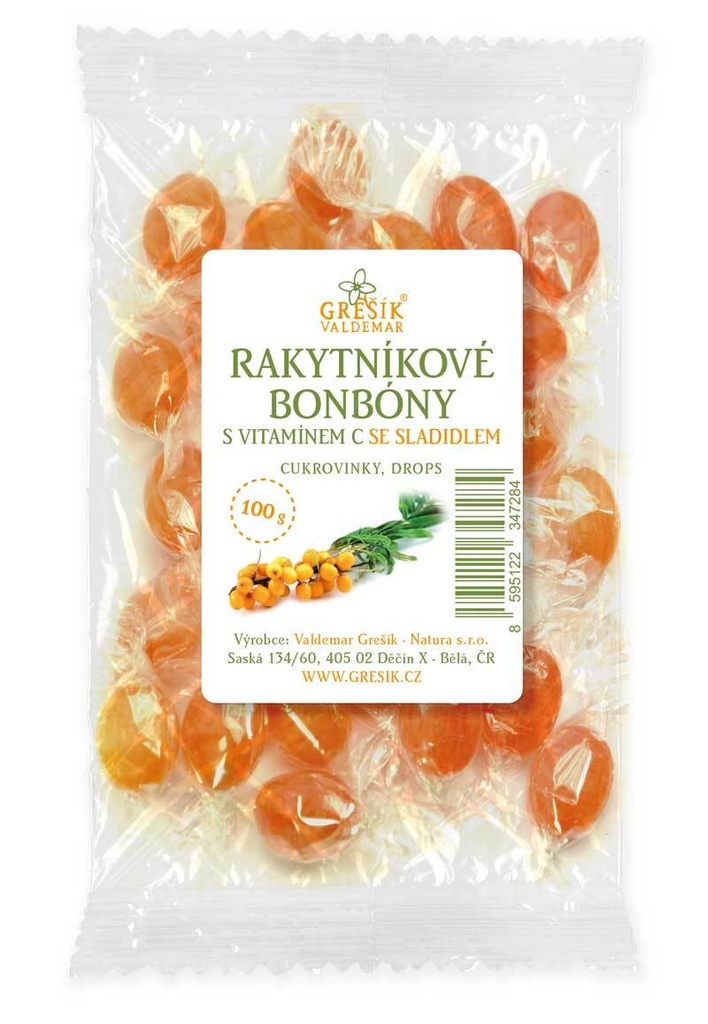 Rakytníkové bonbóny s vit. C se sladidlem 100g Grešík